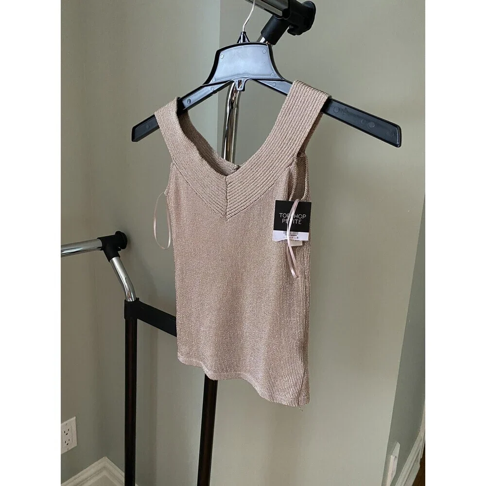 Topshop Sleeveless Off The Shoulder Sweater Top Metallic Size Petite 4 - Picture 2 of 7